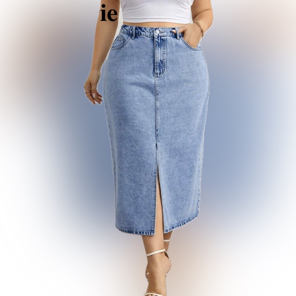SHEIN Light Blue Denim Midi Skirt - Picture 4 of 4